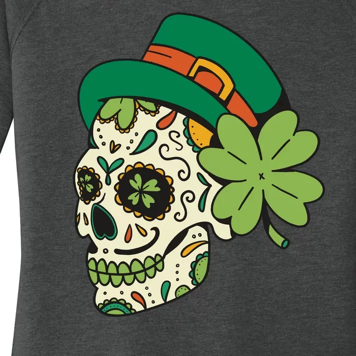 St Patricks Clover Skull Women's Perfect Tri Tunic Long Sleeve Shirt