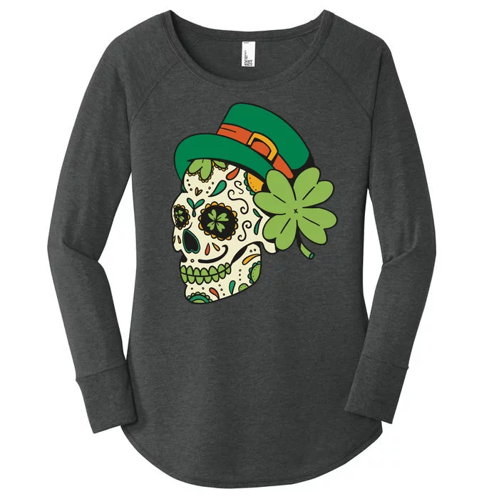 St Patricks Clover Skull Women's Perfect Tri Tunic Long Sleeve Shirt