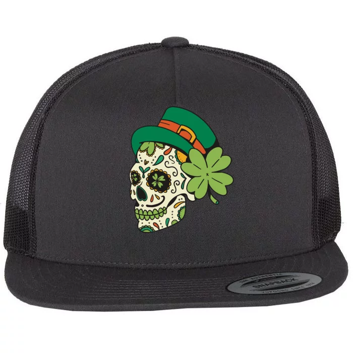 St Patricks Clover Skull Flat Bill Trucker Hat