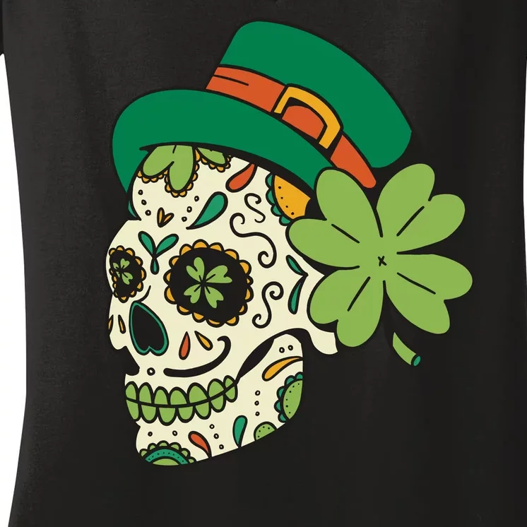 St Patricks Clover Skull Women's V-Neck T-Shirt