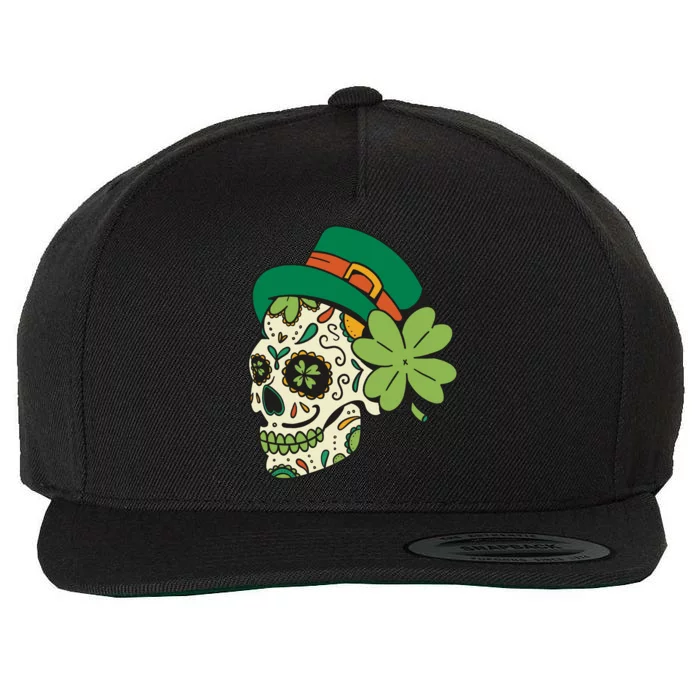 St Patricks Clover Skull Wool Snapback Cap