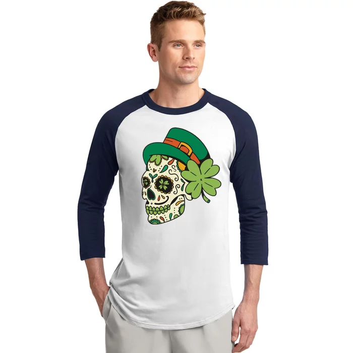 St Patricks Clover Skull Baseball Sleeve Shirt