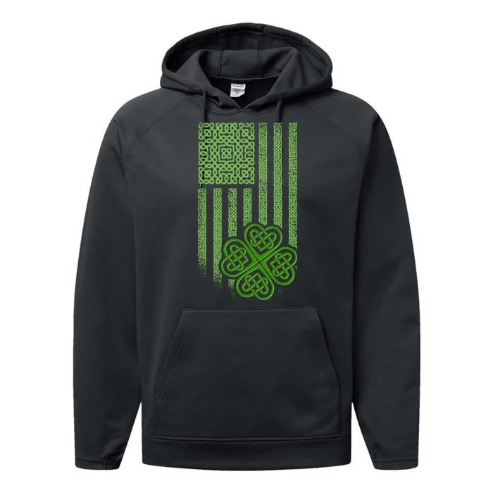 St Patrick's Day Celtic Shamrock US American Flag Performance Fleece Hoodie