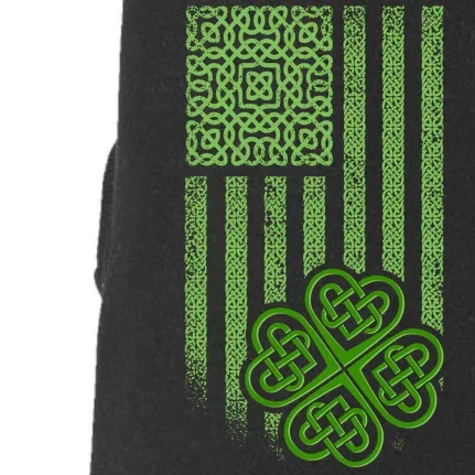 St Patrick's Day Celtic Shamrock US American Flag Doggie 3-End Fleece Hoodie