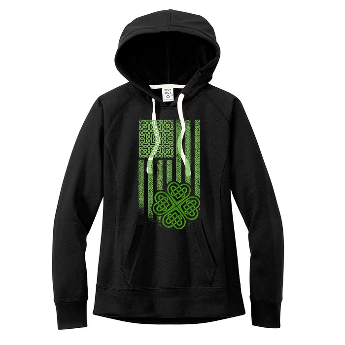 St Patrick's Day Celtic Shamrock US American Flag Women's Fleece Hoodie