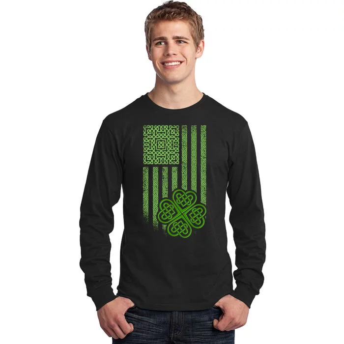 St Patrick's Day Celtic Shamrock US American Flag Tall Long Sleeve T-Shirt