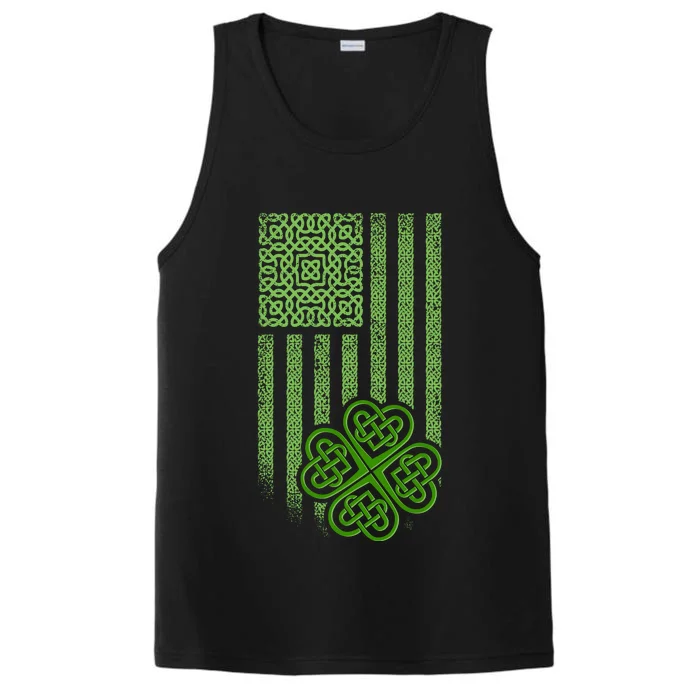 St Patrick's Day Celtic Shamrock US American Flag Performance Tank