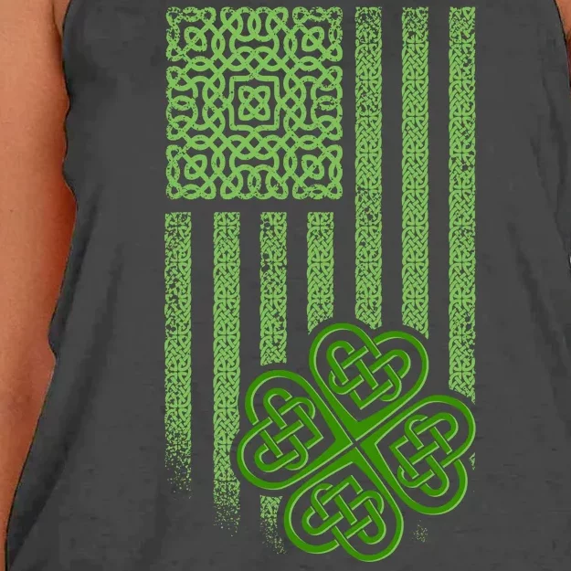 St Patrick's Day Celtic Shamrock US American Flag Women's Knotted Racerback Tank