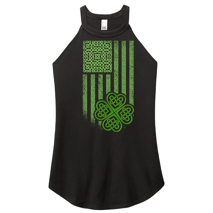 St Patrick's Day Celtic Shamrock US American Flag Women’s Perfect Tri Rocker Tank