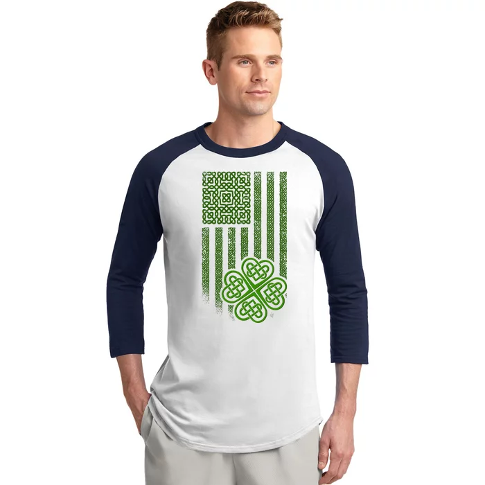 St Patrick's Day Celtic Shamrock US American Flag Baseball Sleeve Shirt