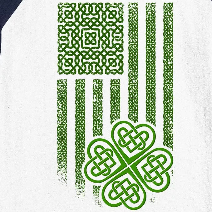 St Patrick's Day Celtic Shamrock US American Flag Baseball Sleeve Shirt