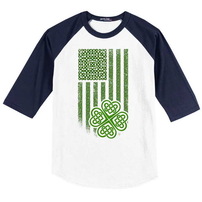 St Patrick's Day Celtic Shamrock US American Flag Baseball Sleeve Shirt