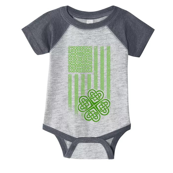 St Patrick's Day Celtic Shamrock US American Flag Infant Baby Jersey Bodysuit