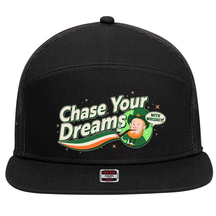 St Patrick's Day Chase Your Dreams With Whiskey 7 Panel Mesh Trucker Snapback Hat