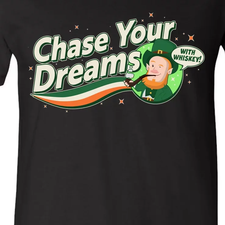 St Patrick's Day Chase Your Dreams With Whiskey V-Neck T-Shirt