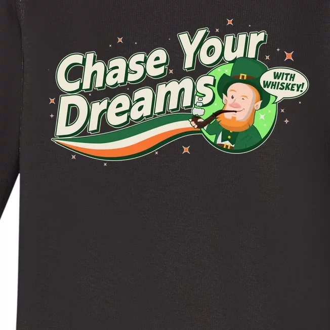 St Patrick's Day Chase Your Dreams With Whiskey Baby Long Sleeve Bodysuit