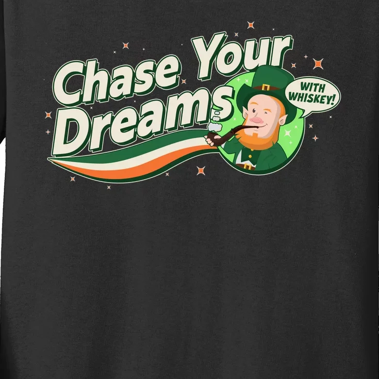 St Patrick's Day Chase Your Dreams With Whiskey Kids Long Sleeve Shirt