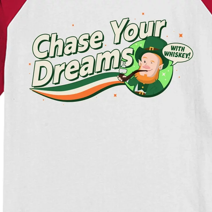 St Patrick's Day Chase Your Dreams With Whiskey Kids Colorblock Raglan Jersey