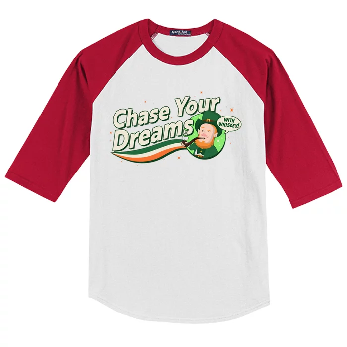 St Patrick's Day Chase Your Dreams With Whiskey Kids Colorblock Raglan Jersey