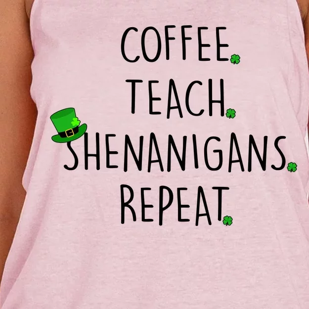 St Patrick's Day Coffee Teach Shenanigans Repeat Women's Knotted Racerback Tank