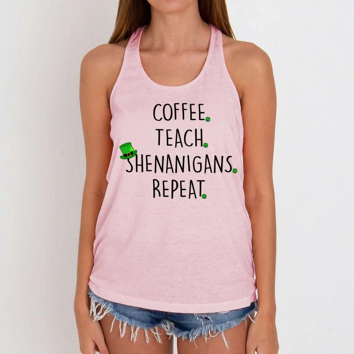 St Patrick's Day Coffee Teach Shenanigans Repeat Women's Knotted Racerback Tank