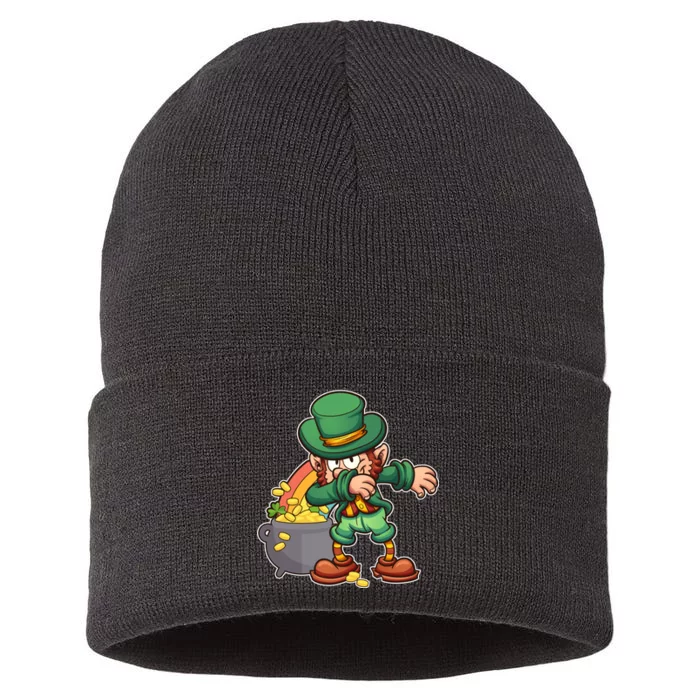 St Patricks Day Dabbing Leprechaun Pot Of Gold Sustainable Knit Beanie