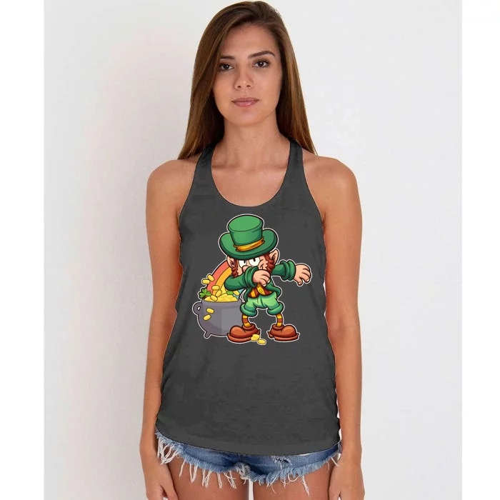 St Patricks Day Dabbing Leprechaun Pot Of Gold Women's Knotted Racerback Tank