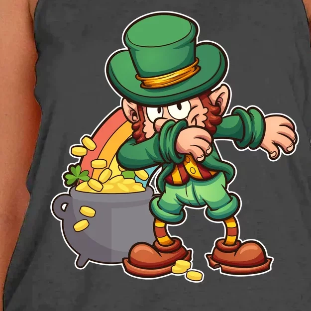 St Patricks Day Dabbing Leprechaun Pot Of Gold Women's Knotted Racerback Tank