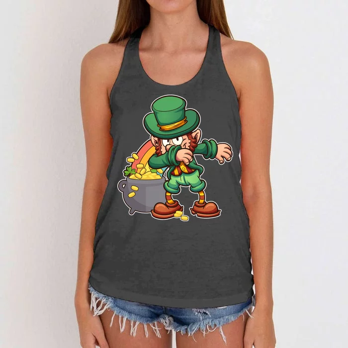 St Patricks Day Dabbing Leprechaun Pot Of Gold Women's Knotted Racerback Tank