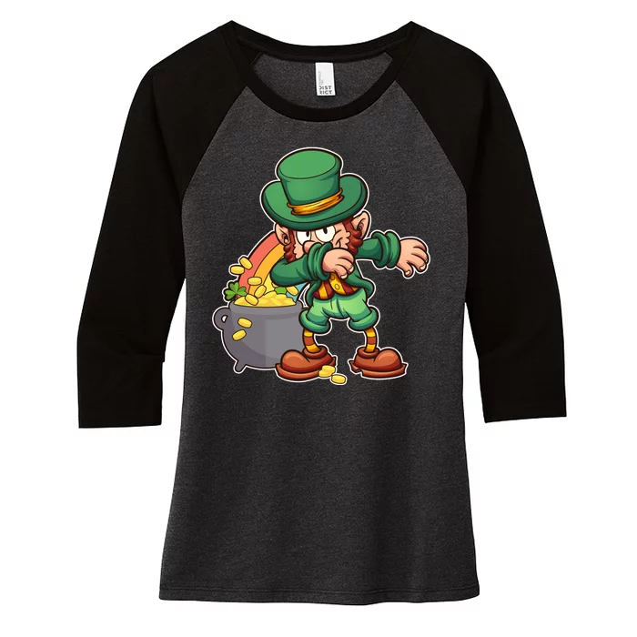 St Patricks Day Dabbing Leprechaun Pot Of Gold Women's Tri-Blend 3/4-Sleeve Raglan Shirt