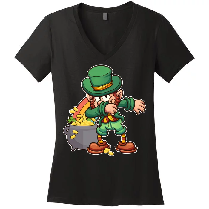 St Patricks Day Dabbing Leprechaun Pot Of Gold Women's V-Neck T-Shirt