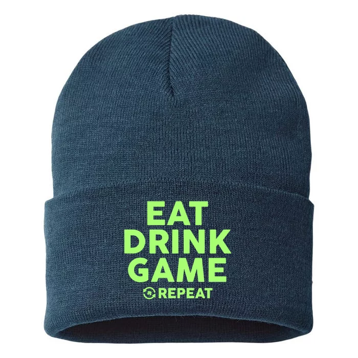 St Patrick's Day Eat Drink Game Repeat Sustainable Knit Beanie