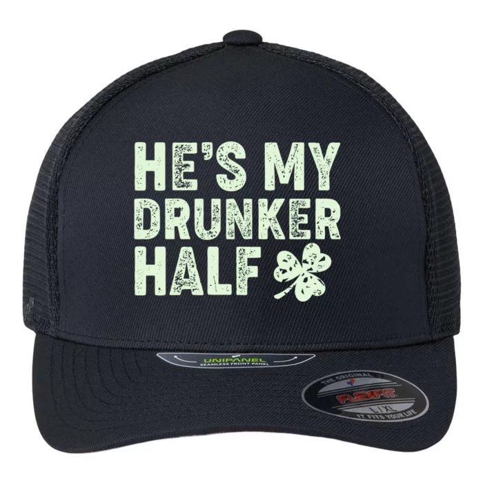 St Patrick's Day He's My Drunker Half Matching Couple's Flexfit Unipanel Trucker Cap