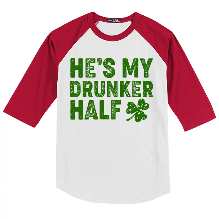 St Patrick's Day He's My Drunker Half Matching Couple's Kids Colorblock Raglan Jersey