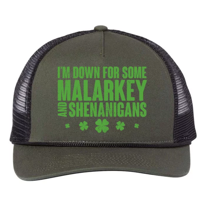 St Patrick's Day I'm Down For Some Malarkey And Shenanigans Retro Rope Trucker Hat Cap