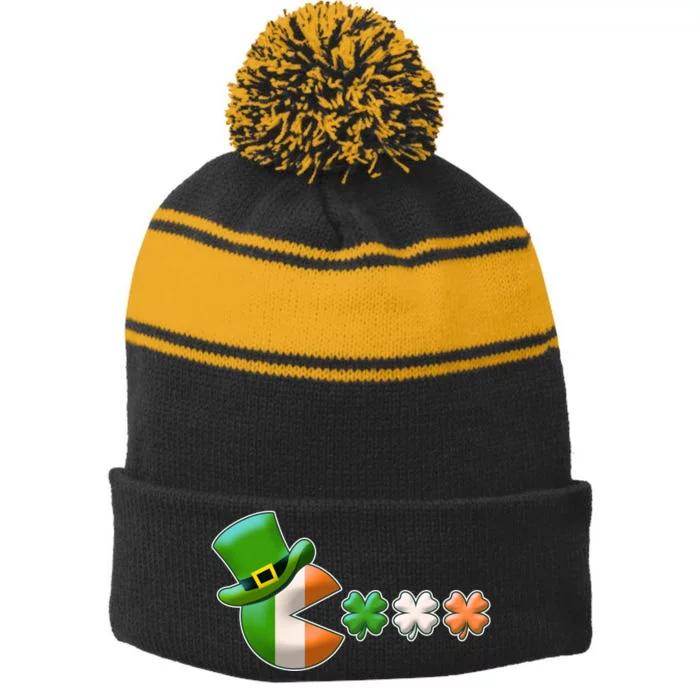 St Patrick's Day Irish Flag Pac Man Shamrocks Stripe Pom Pom Beanie