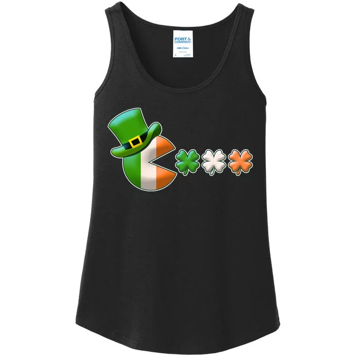 St Patrick's Day Irish Flag Pac Man Shamrocks Ladies Essential Tank