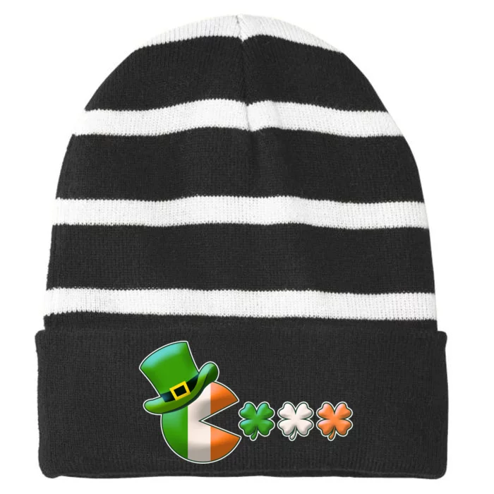 St Patrick's Day Irish Flag Pac Man Shamrocks Striped Beanie with Solid Band