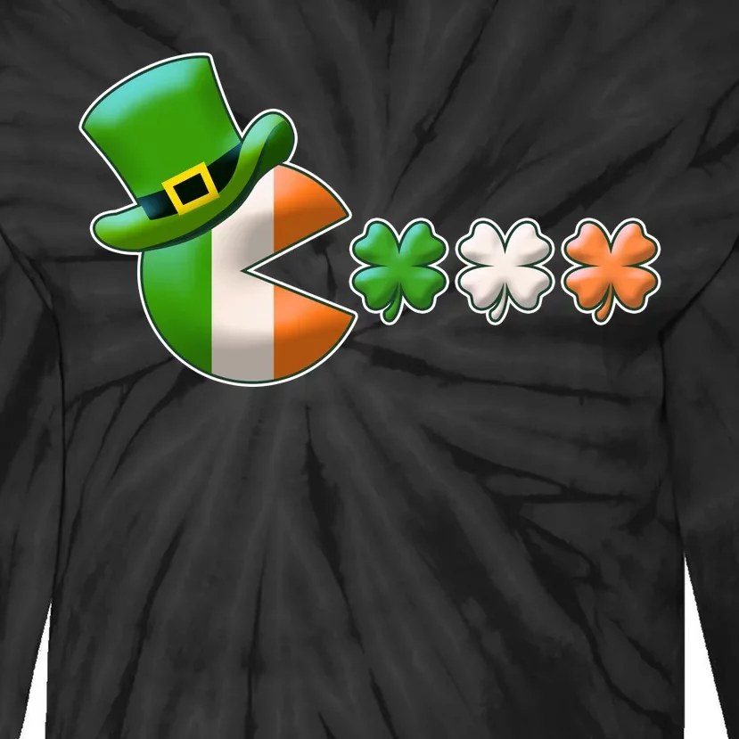 St Patrick's Day Irish Flag Pac Man Shamrocks Tie-Dye Long Sleeve Shirt