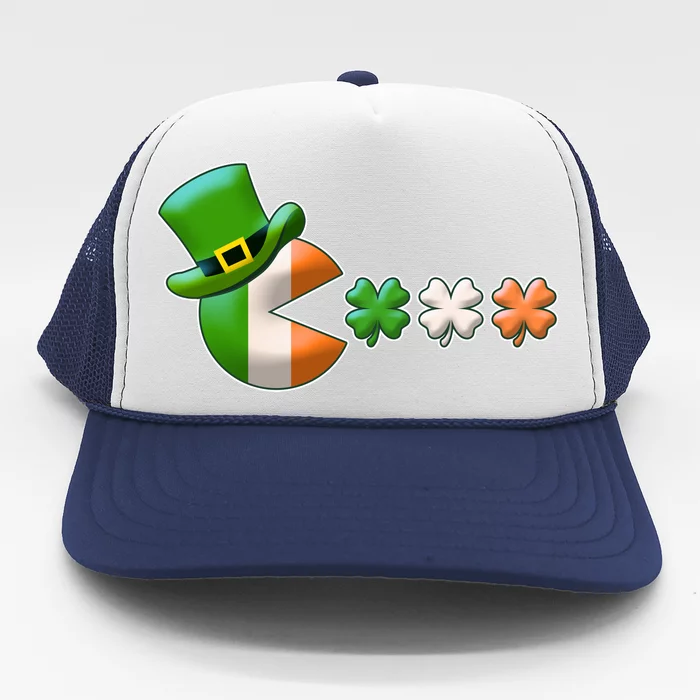 St Patrick's Day Irish Flag Pac Man Shamrocks Trucker Hat