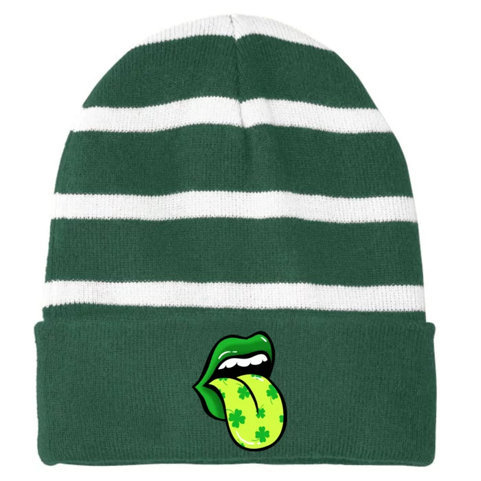 St Patricks Day Irish Lips Striped Beanie with Solid Band