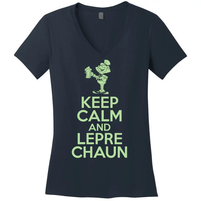 St Patrick's Day Keep Calm And Lepre Chaun Women's V-Neck T-Shirt