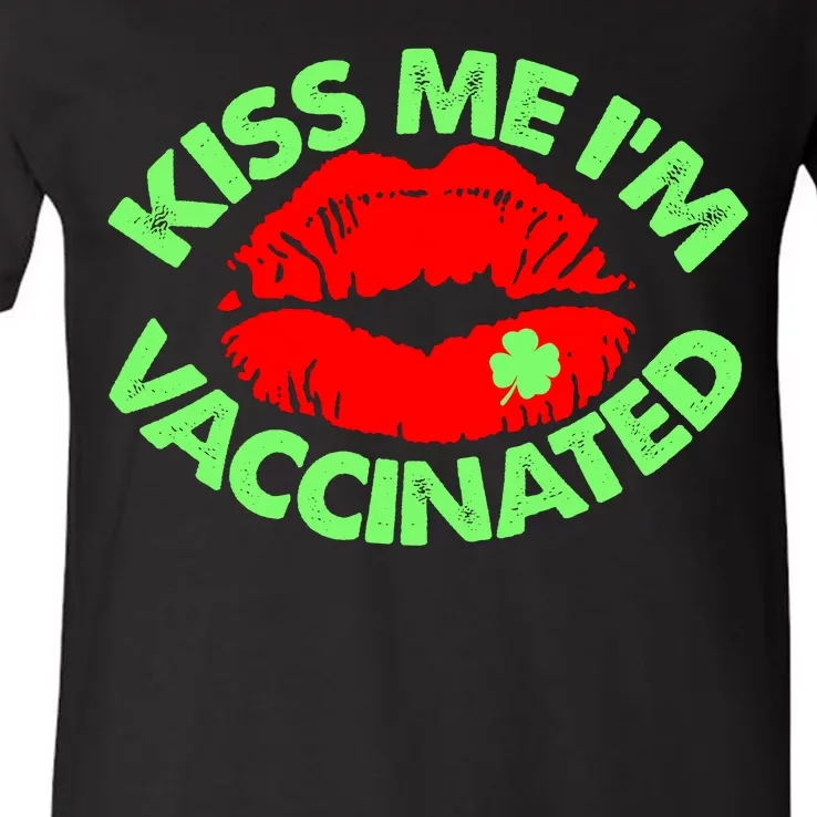 St Patrick's Day Kiss Me I'm Vaccinated Lipstick Shamrock V-Neck T-Shirt