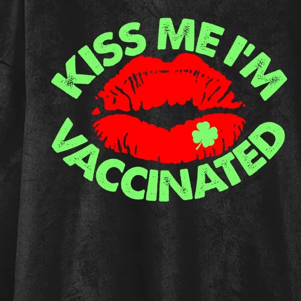 St Patrick's Day Kiss Me I'm Vaccinated Lipstick Shamrock Hooded Wearable Blanket