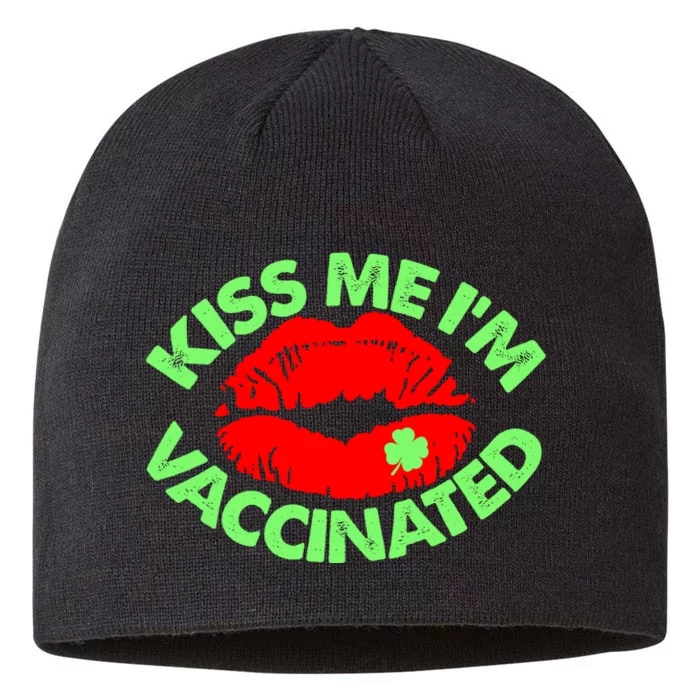 St Patrick's Day Kiss Me I'm Vaccinated Lipstick Shamrock 8 1/2in Sustainable Knit Beanie