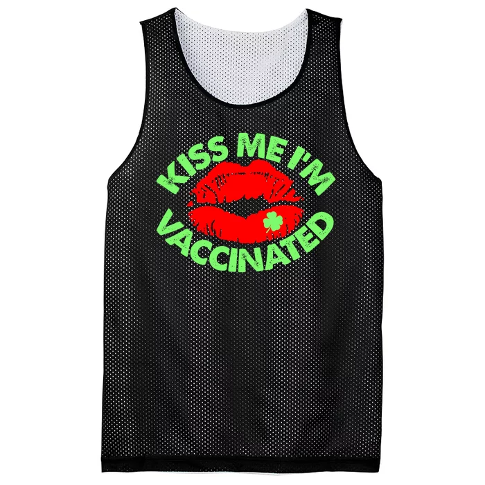 St Patrick's Day Kiss Me I'm Vaccinated Lipstick Shamrock Mesh Reversible Basketball Jersey Tank