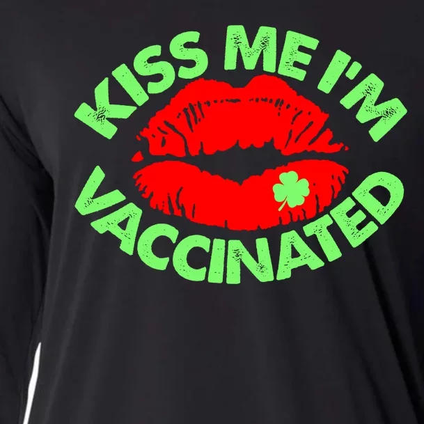 St Patrick's Day Kiss Me I'm Vaccinated Lipstick Shamrock Cooling Performance Long Sleeve Crew