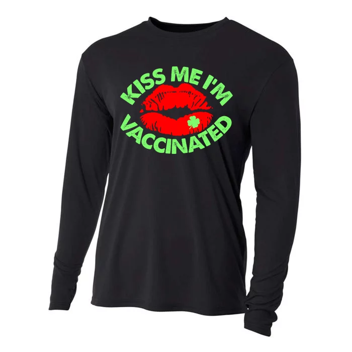 St Patrick's Day Kiss Me I'm Vaccinated Lipstick Shamrock Cooling Performance Long Sleeve Crew