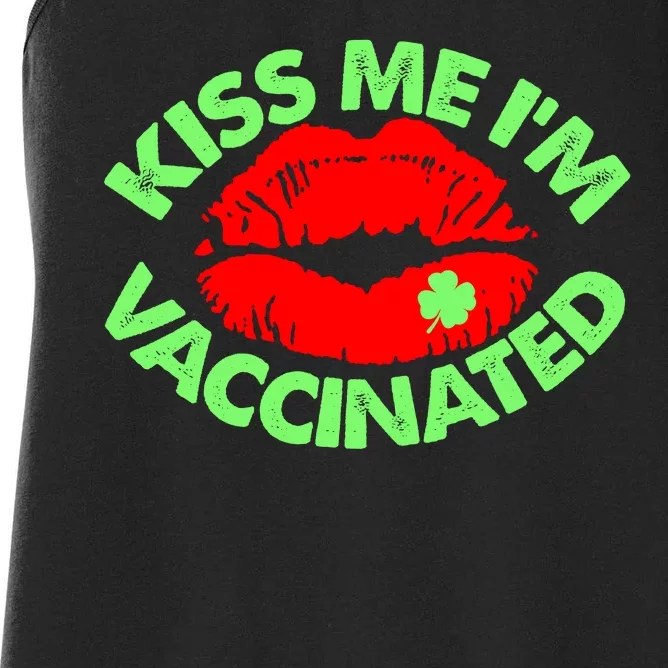 St Patrick's Day Kiss Me I'm Vaccinated Lipstick Shamrock Women's Racerback Tank