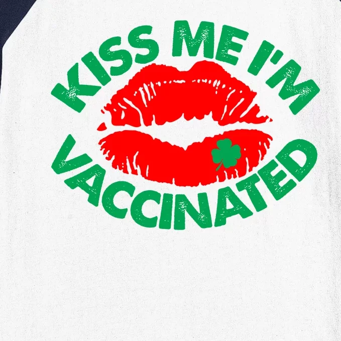 St Patrick's Day Kiss Me I'm Vaccinated Lipstick Shamrock Baseball Sleeve Shirt